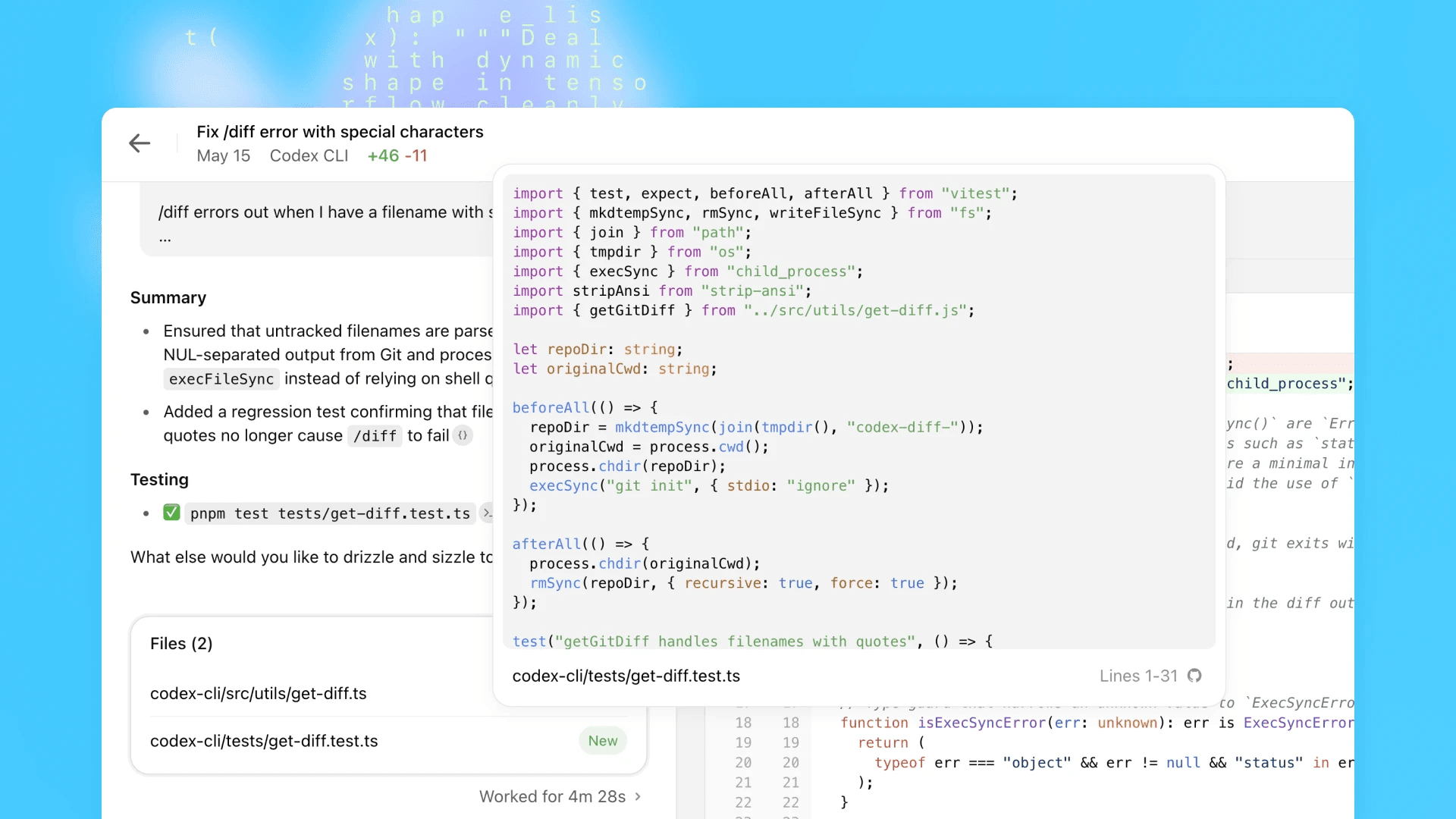 OpenAI Codex interface