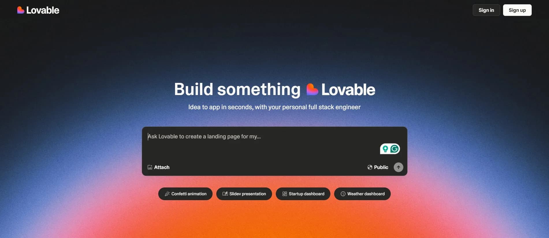 An image of Lovable home page