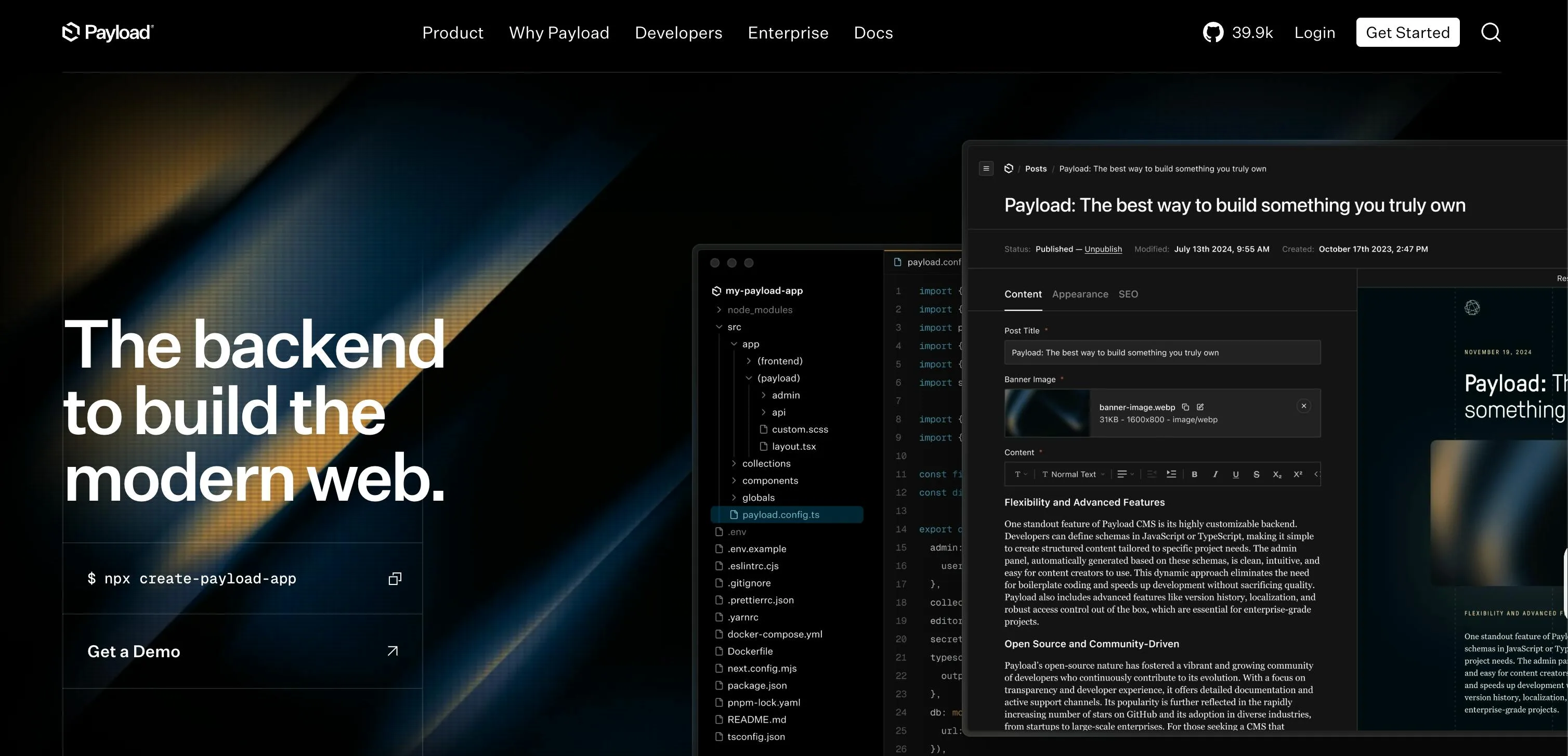 An image of Payload homepage